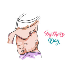 Baby smiling, mom and newborn, mothers day, postcard