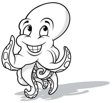Drawing of a Smiling Octopus with Raised Tentacles