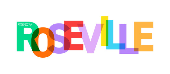 ROSEVILLE. The name of the city on a white background. Vector design template for poster, postcard, banner