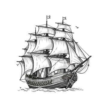 sail/pirate ship isolated on white. vector illustration