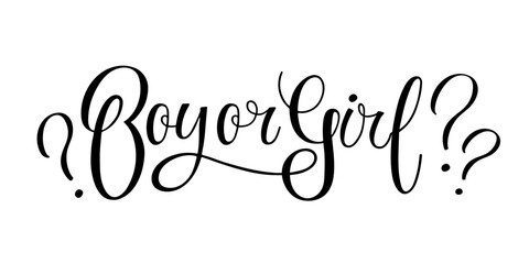 Boy or Girl text isolated on white background. Hand drawn sketched Text. Typography template for gender reveal party invitation or decoration. Modern brush calligraphy phrase