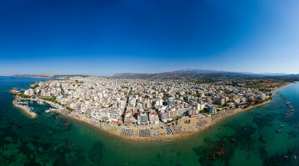Aerial panorama of the resort town of Nea Chora in the Greek city of Chania, Crete
