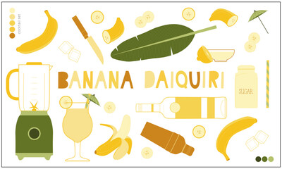 Banana Daiquiri vector illustration set color