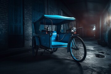 Fototapeta na wymiar Isolated blue rickshaw. Generative AI