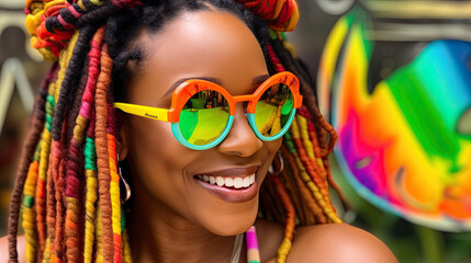 Portrait of a Happy African American Woman in Glasses Generative AI Photo