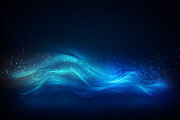 Generative AI illustration. Abstract geometry pattern blue color neon waves light