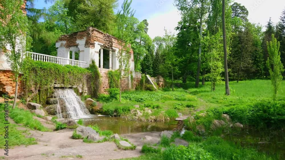 Poster Ruins Pavilion panorama, Arboretum Oleksandriya, Ukraine