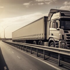 truck on the highway with transportation and logistic. generative ai