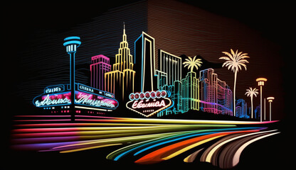Futuristic Las Vegas city digital art, AI generative - obrazy, fototapety, plakaty