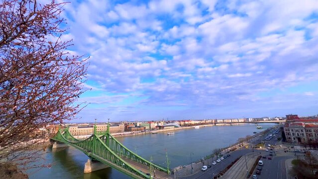 Historic Liberty Bridge and Danube River from Gellert Hill, Budapest, Hungary