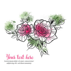 Invitation with flowers, in pink colors, watercolor roses, greeting card