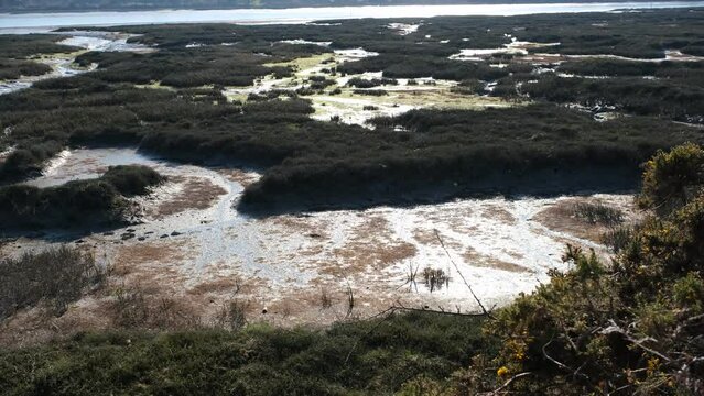 4K Low Tide Estuary River Auray Mudflats Exposed Banks Sunset Brittany France