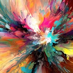series Color Splash. Fractal paint and rich texture in the background of an imaginative design. Generative AI