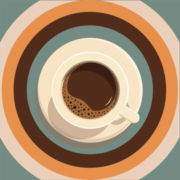 Naklejka Groovy cup of coffee on Retro background with color