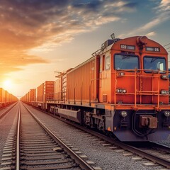 Fototapeta na wymiar Global business of Container Cargo freight train for Business logistics concept, Air cargo trucking, Rail transportation and maritime shipping. generative ai