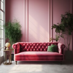 modern living room with sofa, interior with pink sofa. generative ai