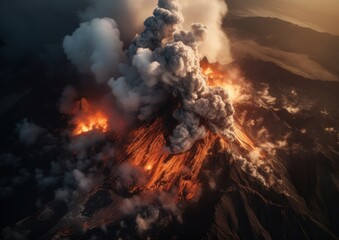Aerial View of a Volcanic Eruption. Generative AI.