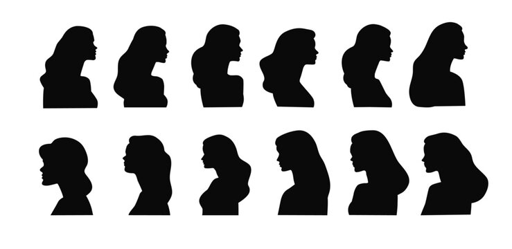 Beautiful women silhouette portraits. Human profile silhouette
