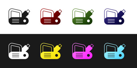 Set Electric planer tool icon isolated on black and white background. Vector