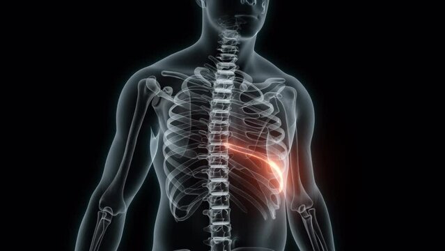 3D rendering of a medical animation of a rib. X-ray of a human rib.