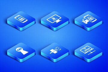 Set VPN Computer network, Mobile and password, Digital door lock with wireless, Keyhole eye, Monitor and Smart car security system icon. Vector