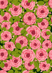 Seamless pattern with blooming roses. Vector floral illustration for postcard, poster, fabric, wrapping paper, decor etc. Flowers for spring and summer holidays.