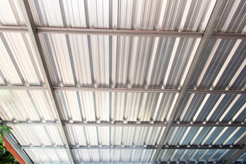 Roof silver steel strong metal structure large made with plate aluminum. Strong garage sunlight...