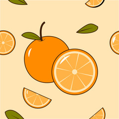 Pattern with oranges, leaf, pieces of orange
