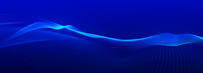 Digital technology background. Dynamic wave of glowing points. Colored music wave. Futuristic background for presentation design. 3d rendering. 3d Widescreen.