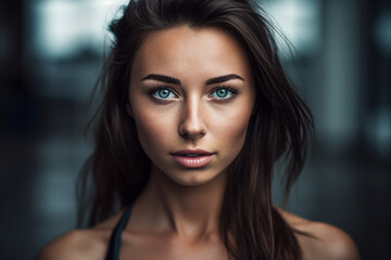 Obraz premium Young concentrated strong sporty athletic sportswoman woman in gym indoor. Workout sport motivation concept. AI Generative