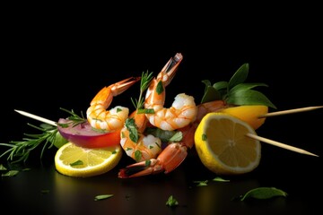 grilled shrimps with lemon and basil.ai ilustation	