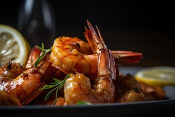 grilled shrimps with lemon and basil.ai ilustation	