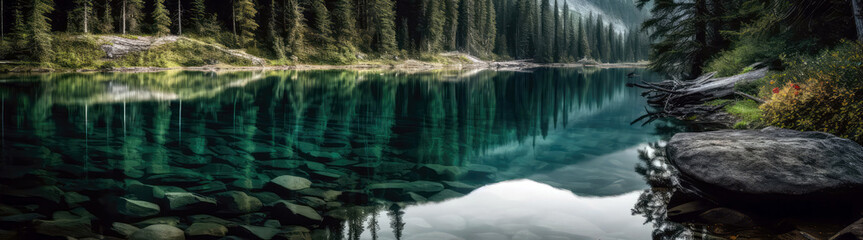 Serene Mountain Lake With Reflections. Earth Day. Generative AI