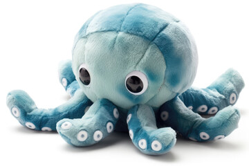 Soft Octopus Toy With Big Eyes On White Background, In The Style Of Undersea Creatures And Playful Designs. Generative AI