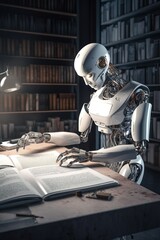 Fototapeta premium Roboter liest ein Buch