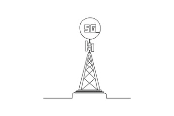 Single one line drawing 5G base transceiver station. 5G technology concept. Continuous line draw design graphic vector illustration.