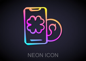 Glowing neon line Online poker table game icon isolated on black background. Online casino. Vector