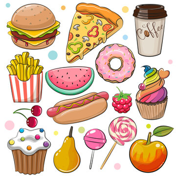Cute Cartoon Food isolated on a white background
