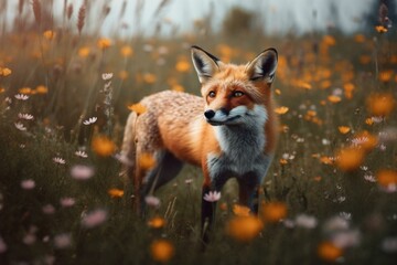 Orange flowered meadow fox. Generative AI