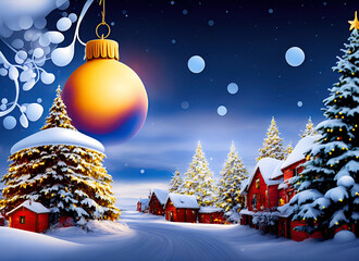 Postcard with winter christmas landscape.