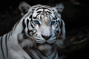 Fototapeta na wymiar white tiger portrait with blue eyes - made with generative ai