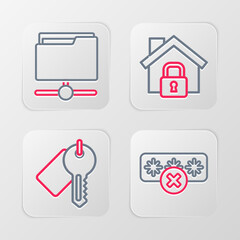 Set line Password protection, Marked key, House under and FTP folder icon. Vector