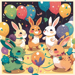 Fototapeta premium A festival of bunnies, by bunnies, for bunnies Generaitive AI