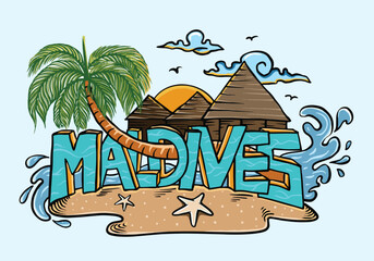 Maldives travel logo vector. Illustration for banner background