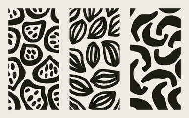 A set of patterns depicting abstract figs, lemons, bananas. Hand-drawn elements for design and decoration. Vector illustration.