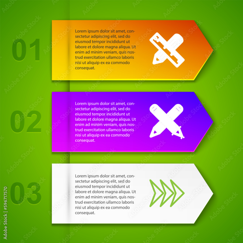 Sticker set line crossed ruler and pencil, , arrow and ruler. business infographic template. vector