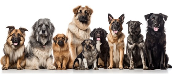 A group dogs in front of a white background. Generative AI