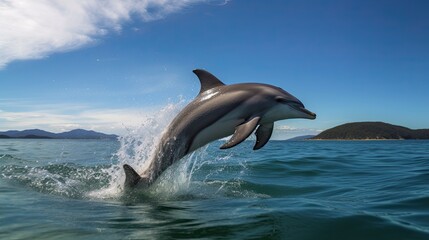 Adventurous Dolphin Leaps Out of the Blue Ocean: Swimming, Jumping and Playing in the Sea: Generative AI