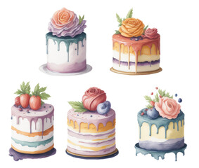 A beautiful cake painted with watercolors, featuring delicate details and vibrant colors. Generative AI,. AI.