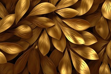 Decorative Gold Petal & Bud Art: Wave Pattern for Textile, Decor, Fashion, & Backgrounds: Generative AI